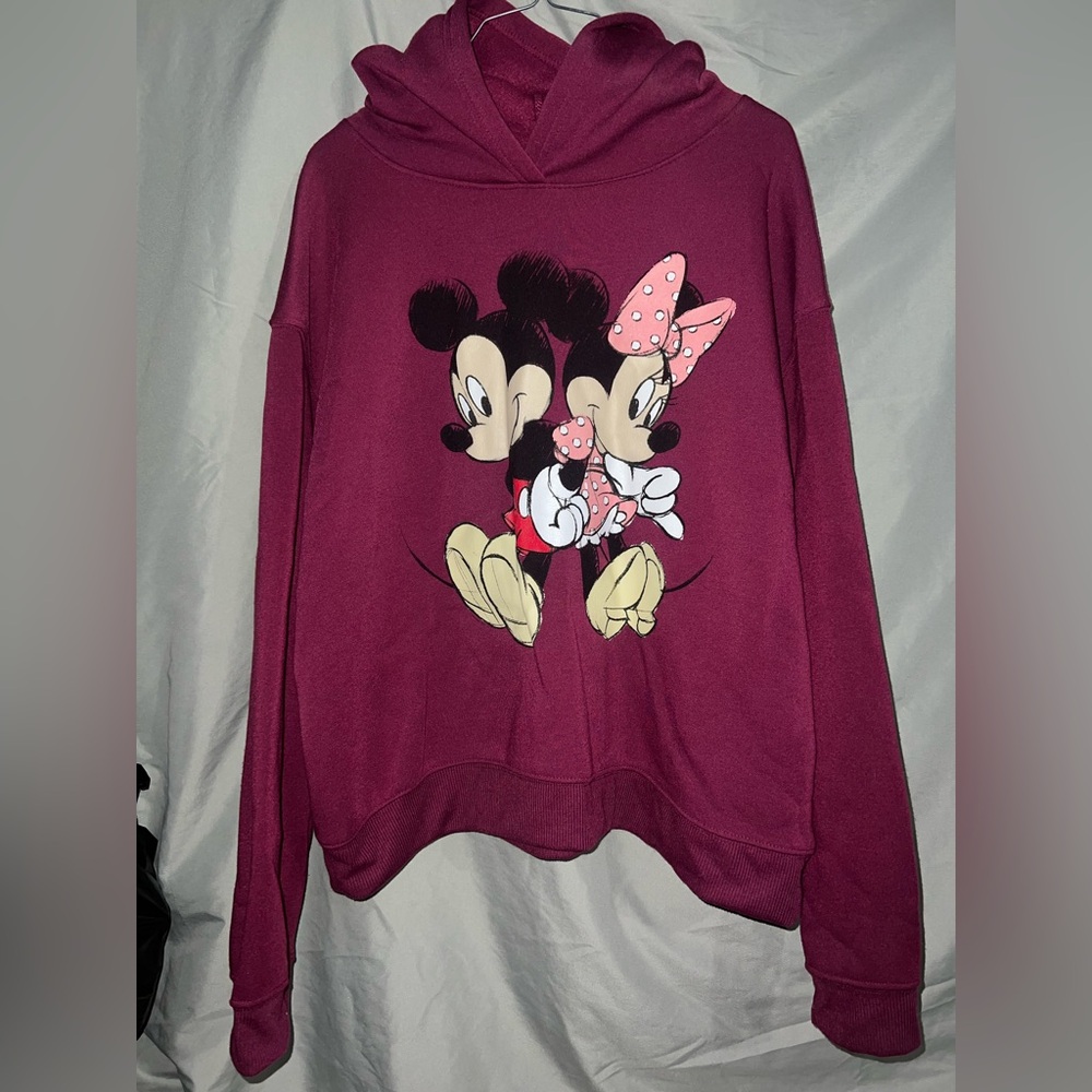 Disney Women's Burgundy Hoodie with Mickey and Minnie